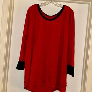 Cacique Women's Red and Black Long Sleeve sleep Top